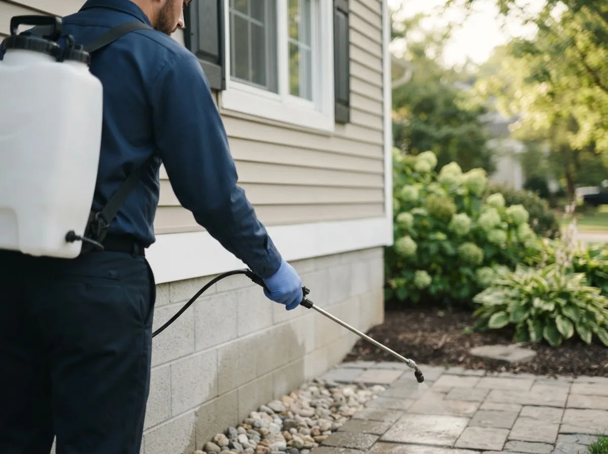 Pest control technician inspecting a home in Harrison, NE